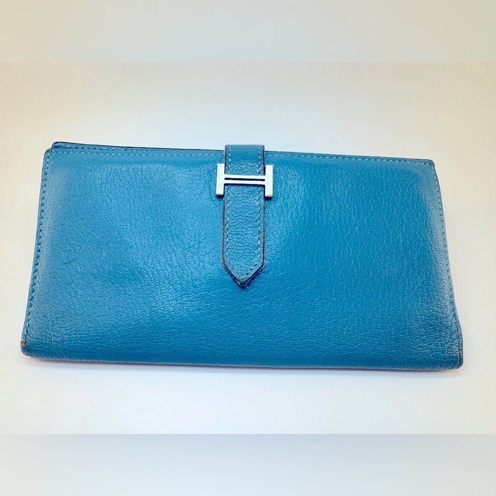 Hermès Béarn Wallet Bleu Paon Epsom Leather Palladium 2007 Hermès wallet AUTH - Picture 16 of 16
